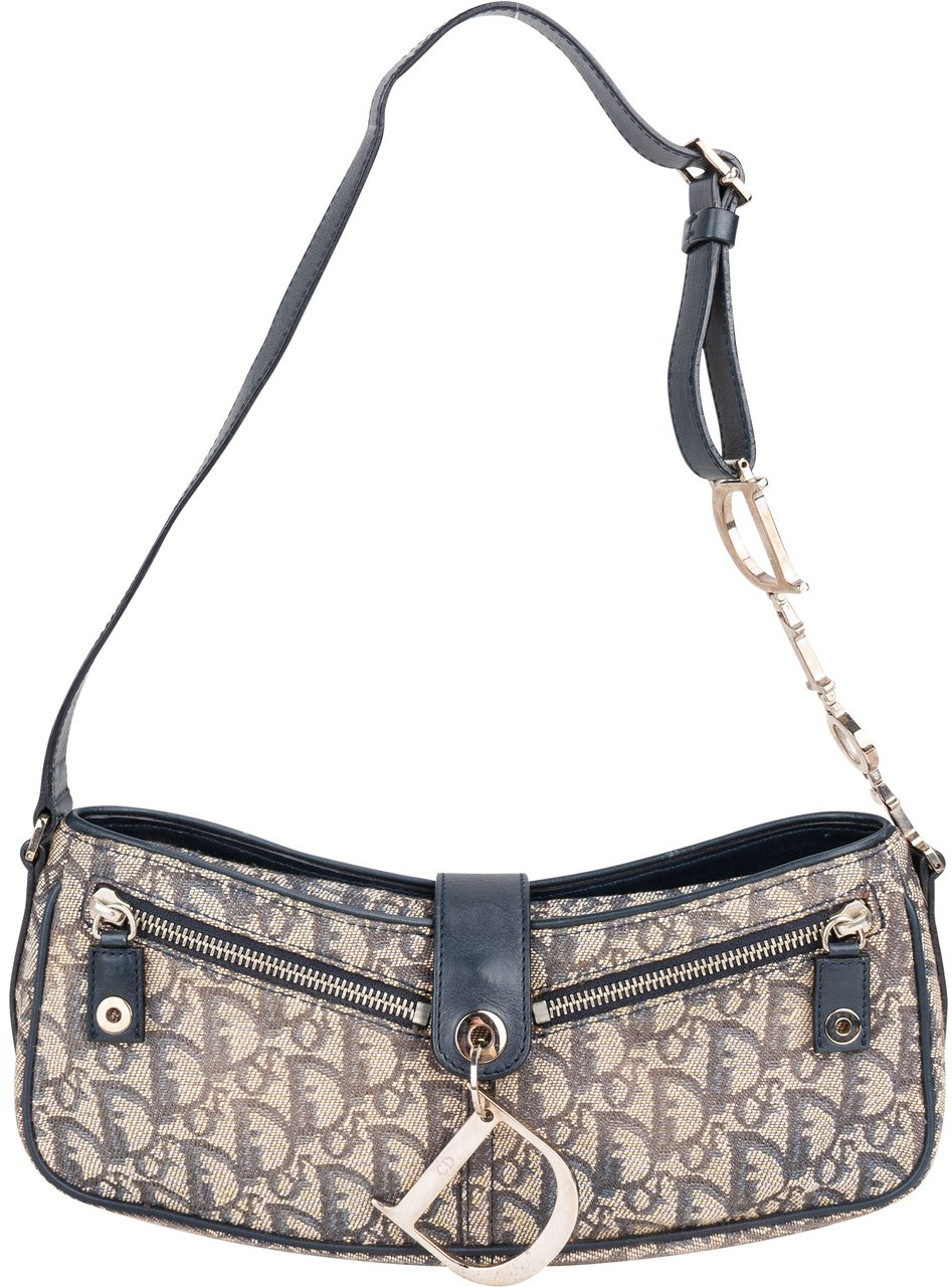 Dior Christian Dior Trotter Monogram Baguette Shoulder Bag Zwart