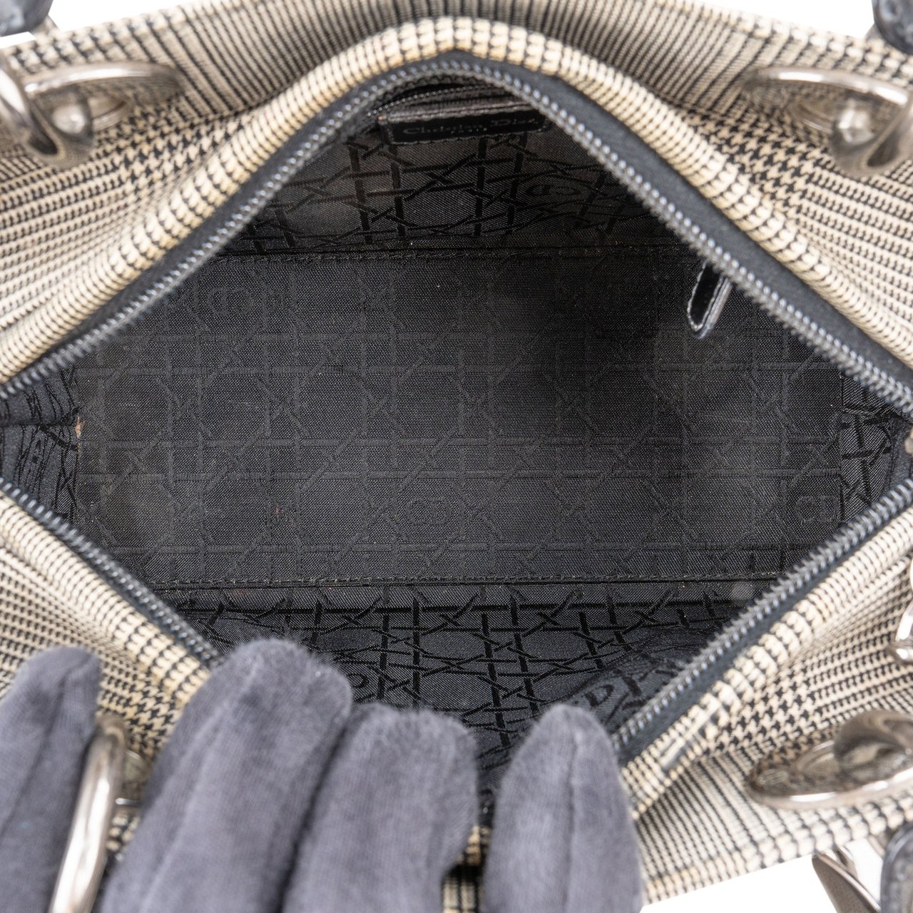 Dior Christian Dior Grey Lady Dior Houndstooth Handbag Divers