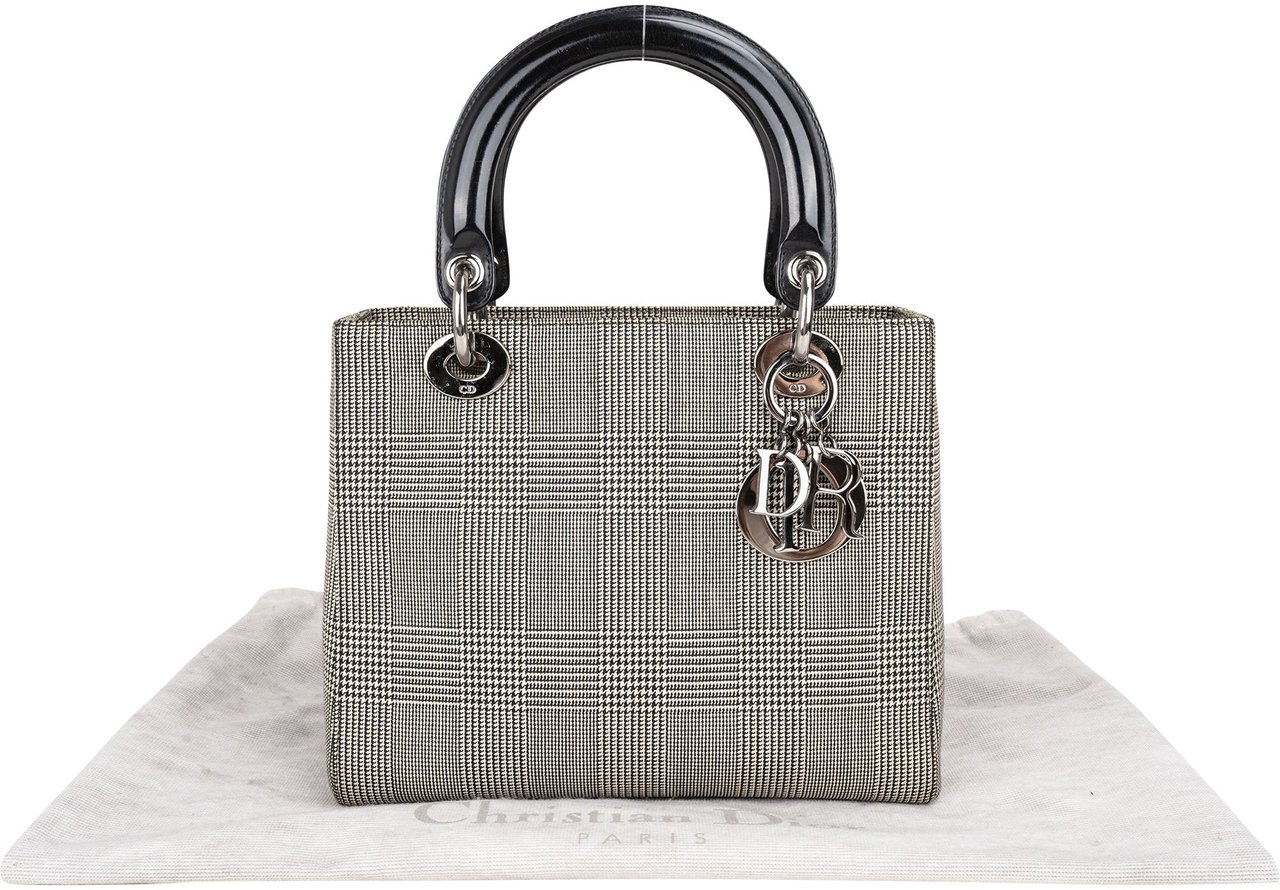 Dior Christian Dior Grey Lady Dior Houndstooth Handbag Divers