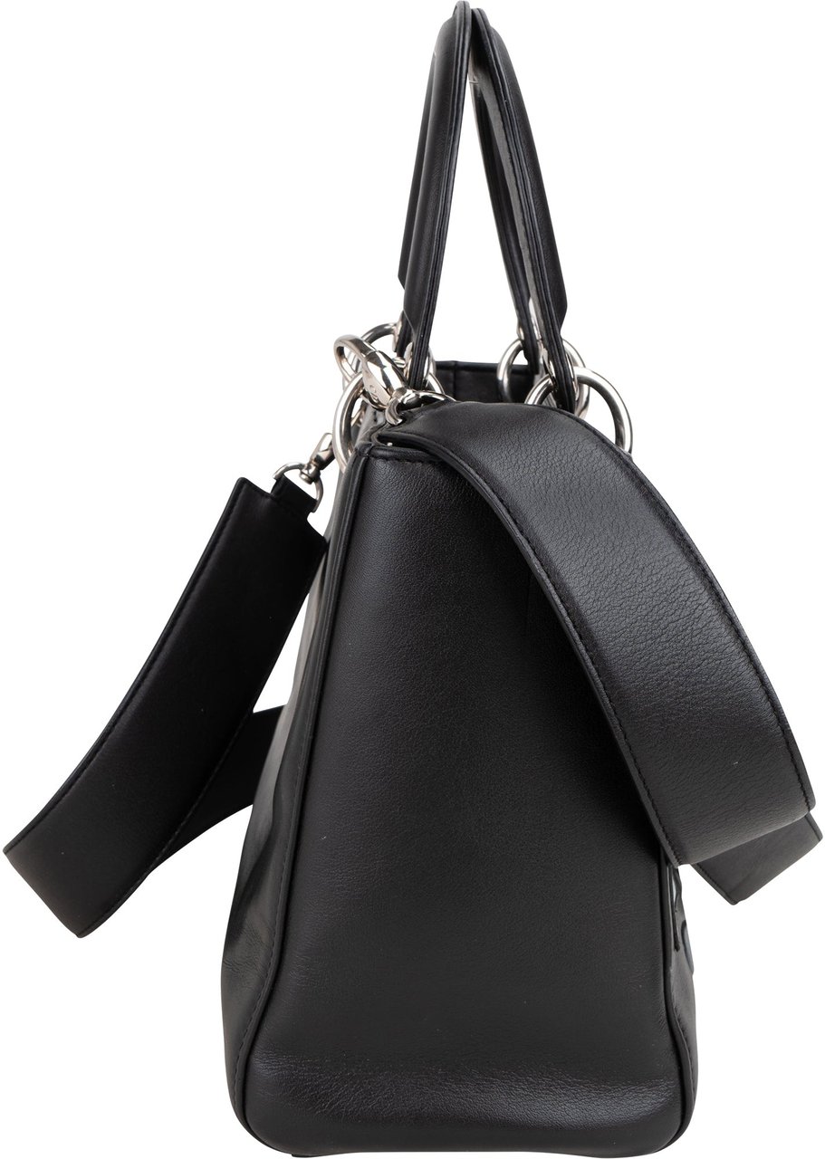 Dior Christian Dior Black Leather Patch Embellished Lady Dior Handbag Zwart