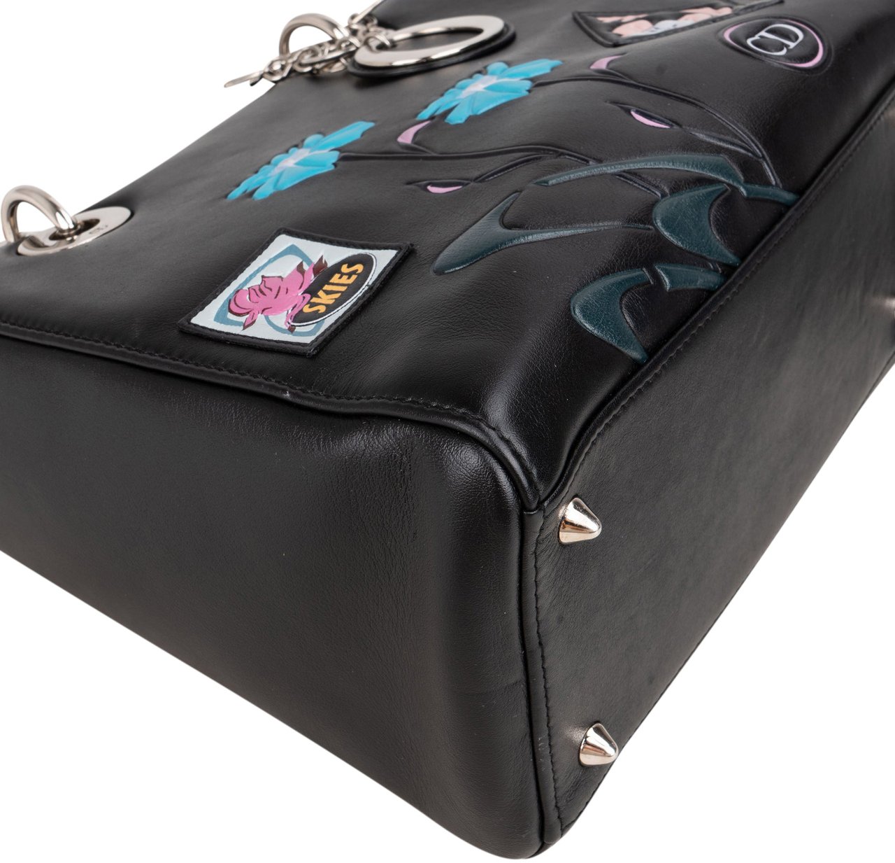 Dior Christian Dior Black Leather Patch Embellished Lady Dior Handbag Zwart