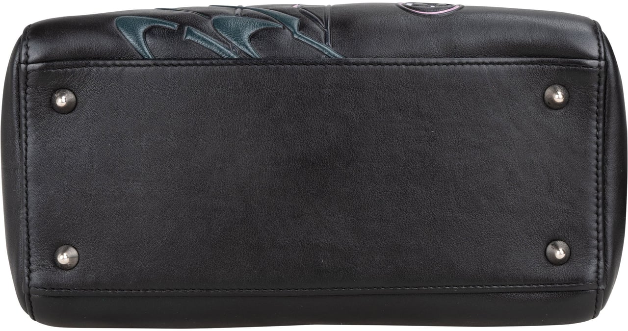 Dior Christian Dior Black Leather Patch Embellished Lady Dior Handbag Zwart