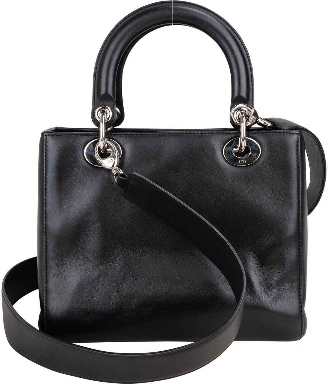 Dior Christian Dior Black Leather Patch Embellished Lady Dior Handbag Zwart