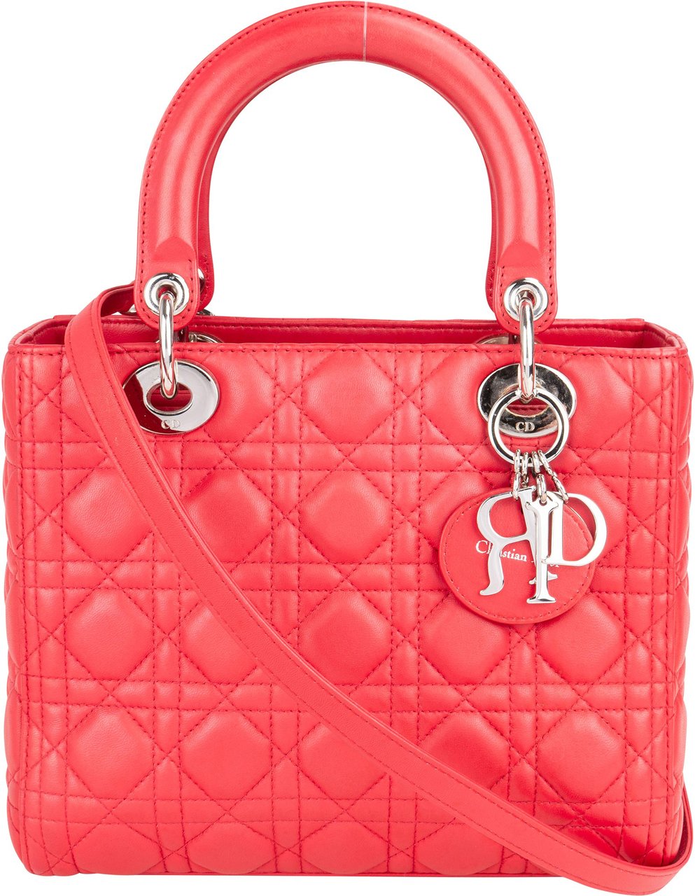 Dior Christian Dior Quilted Leather Lady Dior Handbag Rood