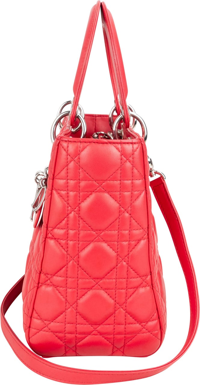 Dior Christian Dior Quilted Leather Lady Dior Handbag Rood
