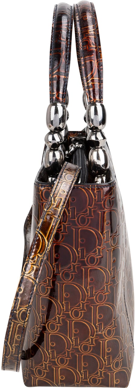 Dior Christian Dior Patent Leather Oblique Monogram Maris Handbag Bruin