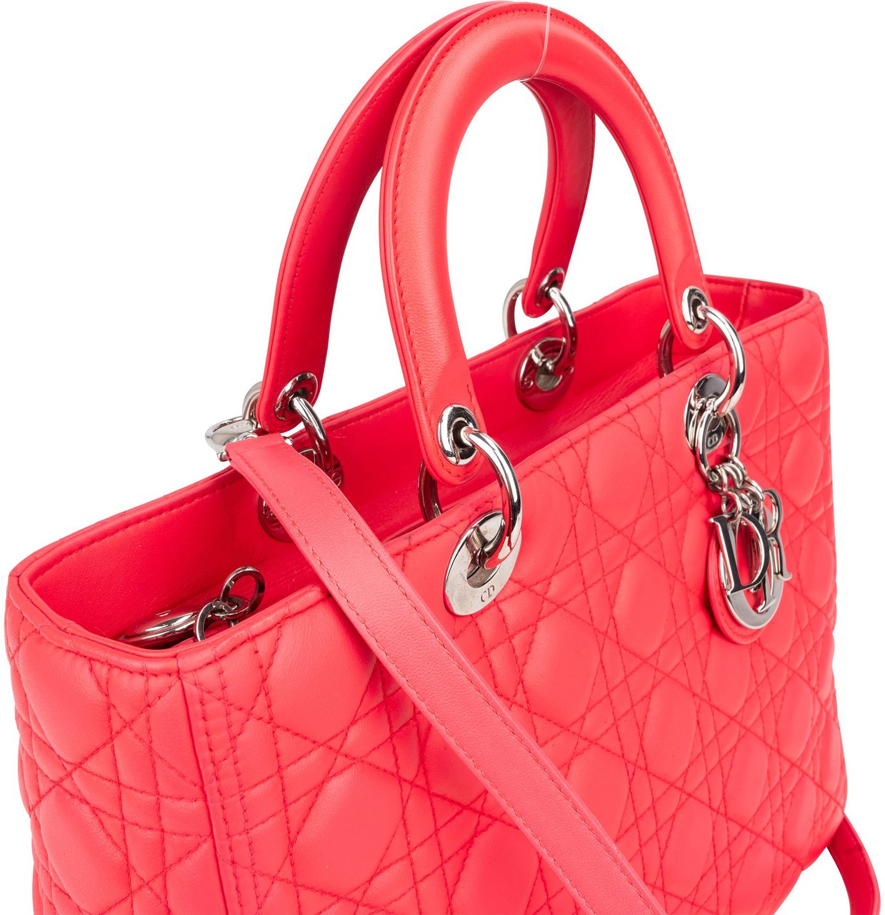 Dior Christian Dior Quilted Leather Lady Dior Handbag Rood