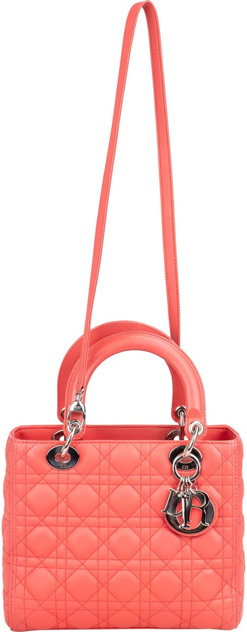 Dior Christian Dior Quilted Leather Lady Dior Handbag Rood