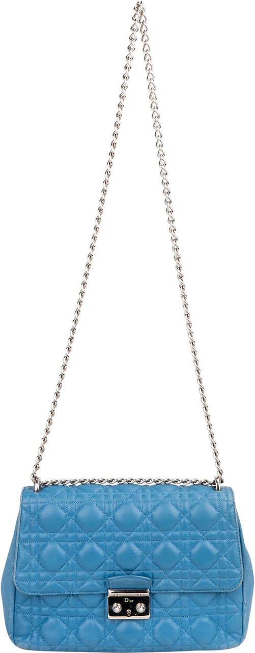 Dior Christian Dior Quilted Leather Cannage Crossbody Bag Blauw