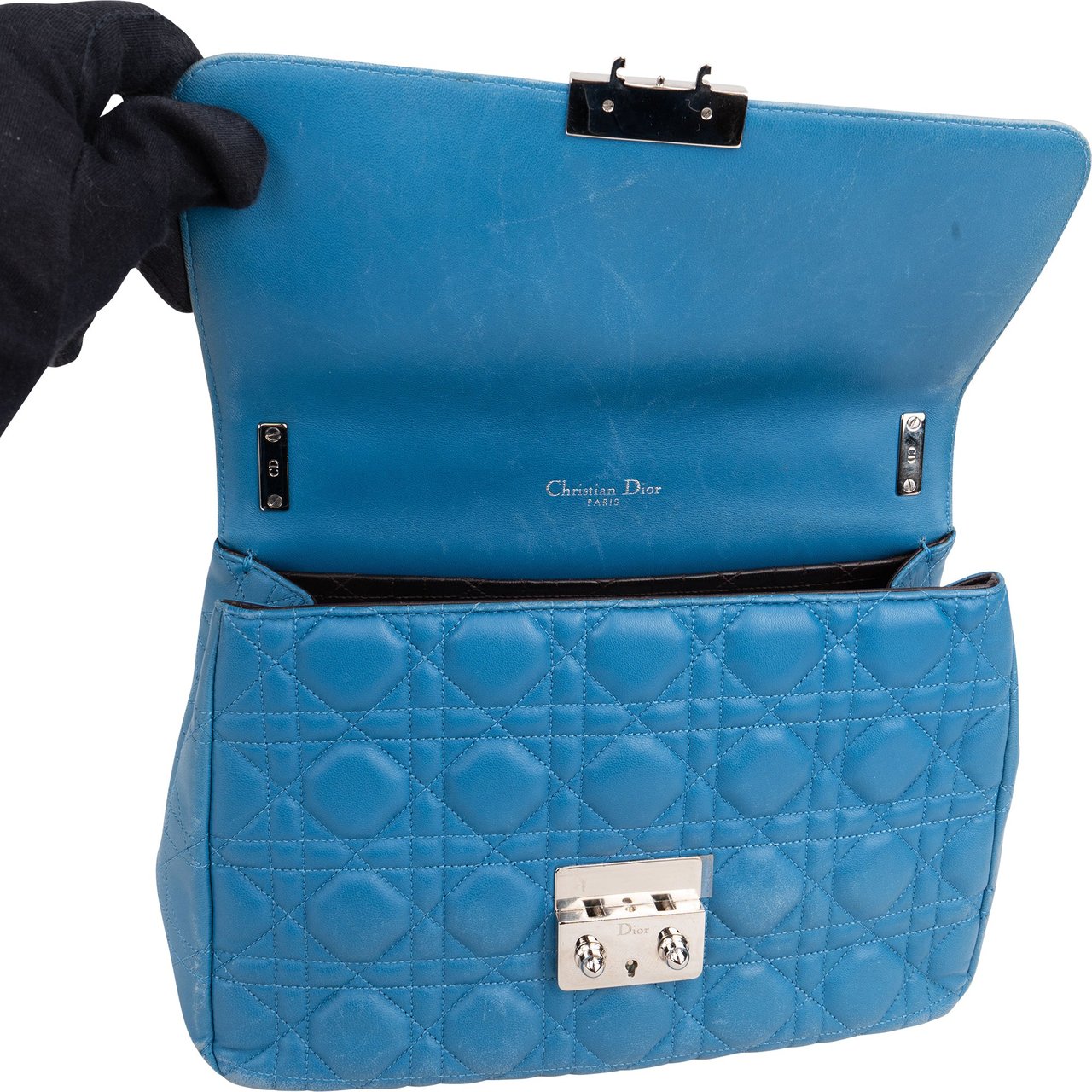 Dior Christian Dior Quilted Leather Cannage Crossbody Bag Blauw