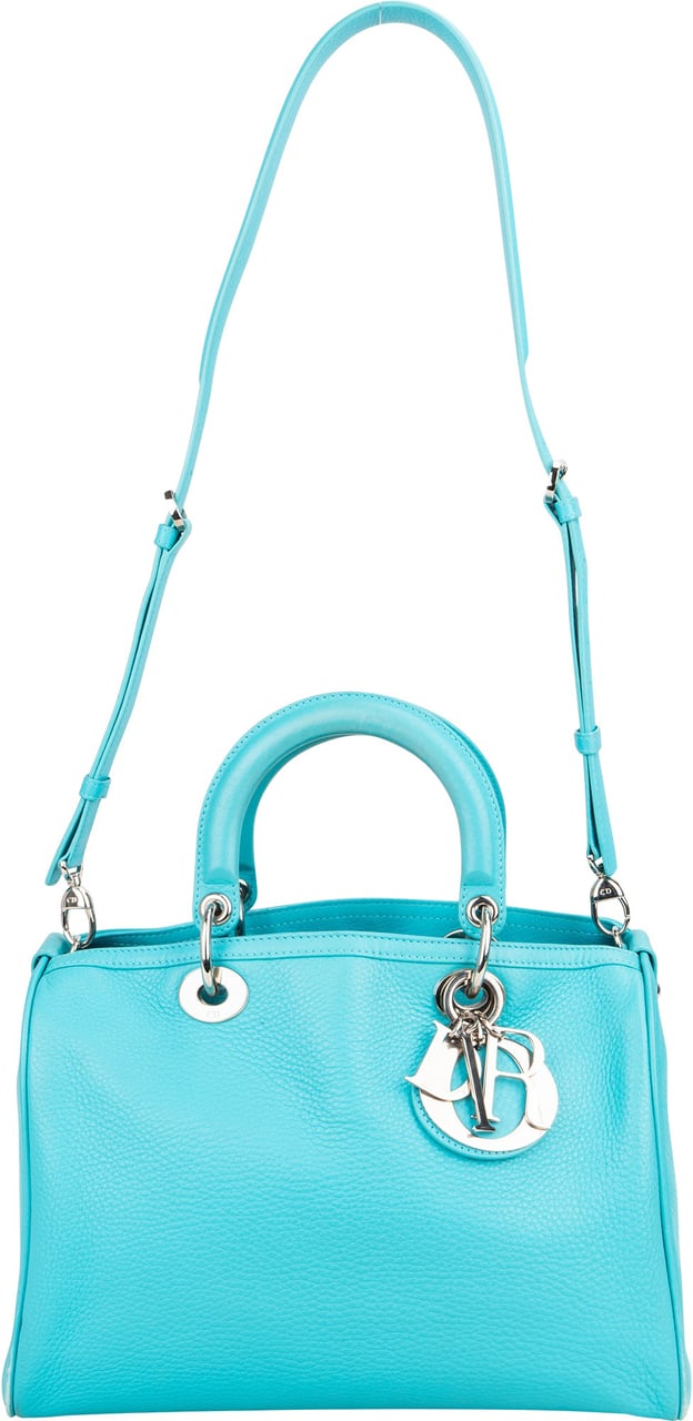 Dior Christian Dior Blue Leather Granville Handbag Blauw