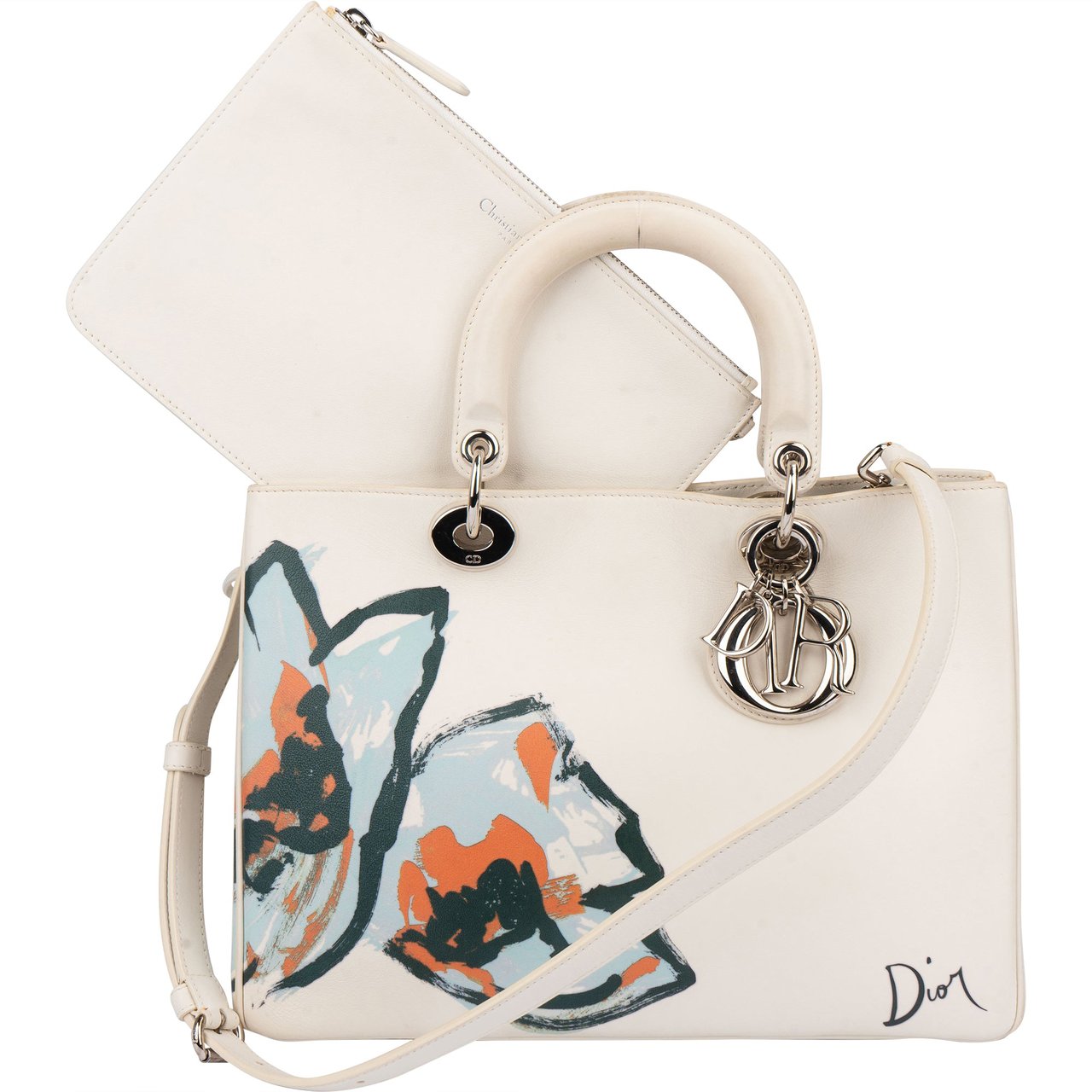 Dior Christian Dior White Leather Art Diorissimo Handbag Wit