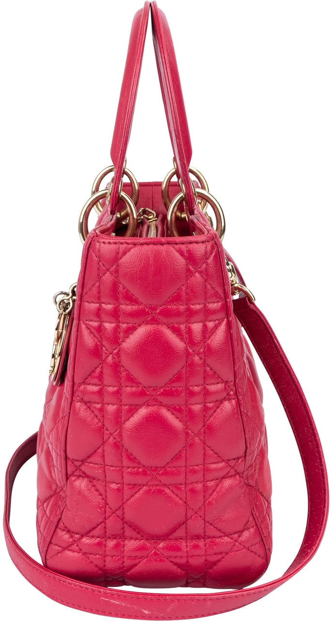 Dior Christian Dior Quilted Leather Lady Dior Handbag Rood