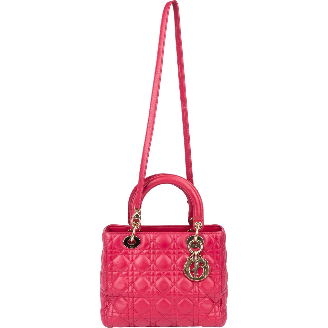 Dior Christian Dior Quilted Leather Lady Dior Handbag Rood