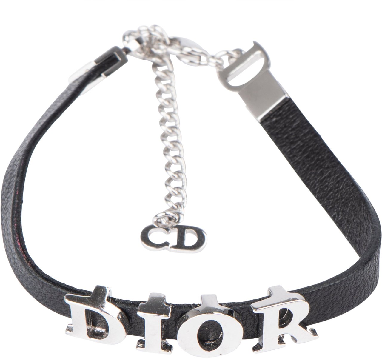 Dior Christian Dior Spellout Leather Bracelet Zwart