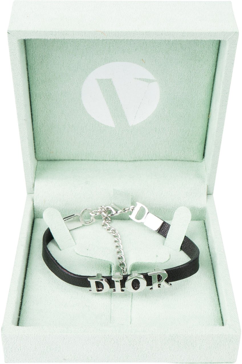 Dior Christian Dior Spellout Leather Bracelet Zwart