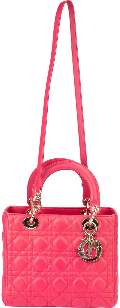 Dior Christian Dior Quilted Leather Lady Dior Handbag Rood
