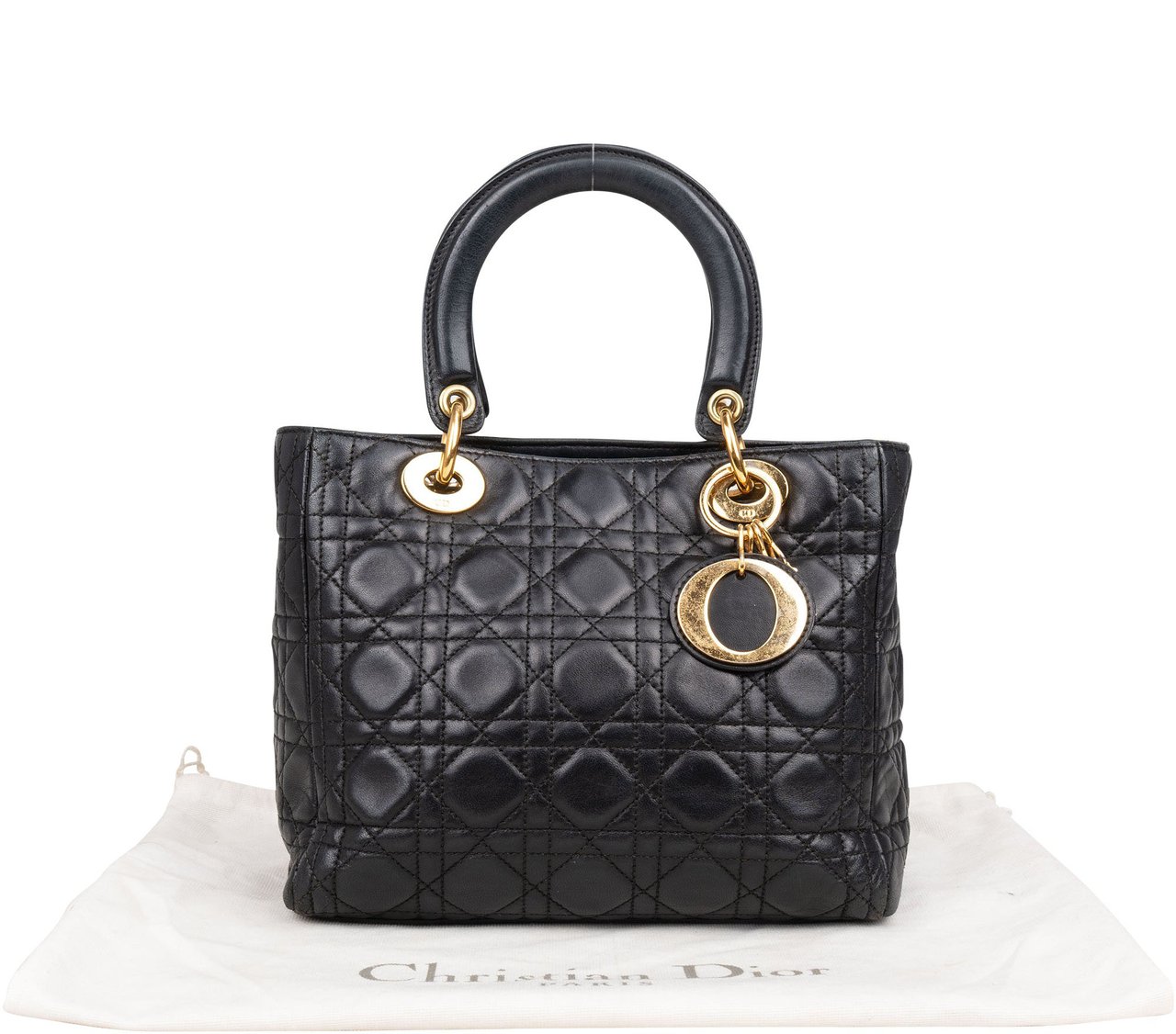 Dior Christian Dior Quilted Leather Lady Dior Handbag Zwart
