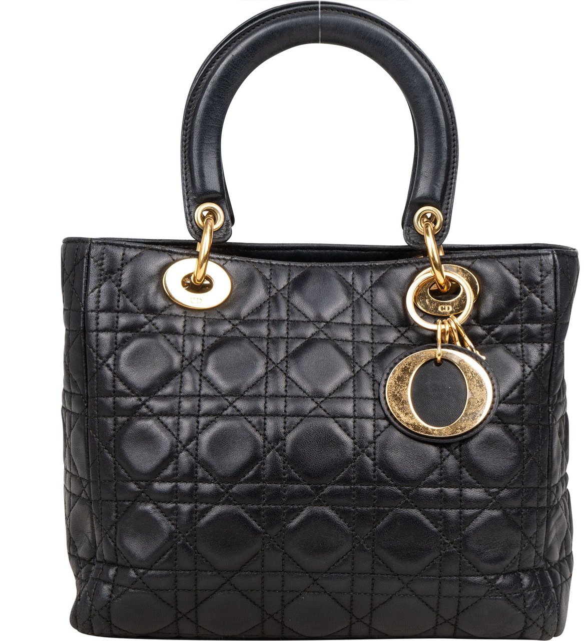 Dior Christian Dior Quilted Leather Lady Dior Handbag Zwart