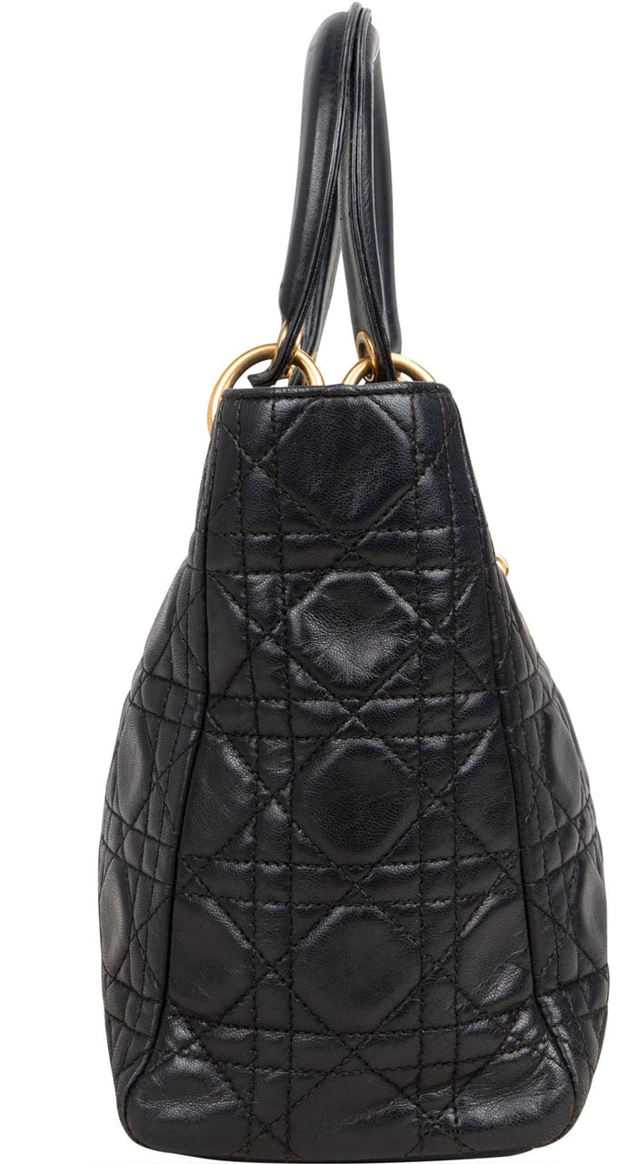 Dior Christian Dior Quilted Leather Lady Dior Handbag Zwart