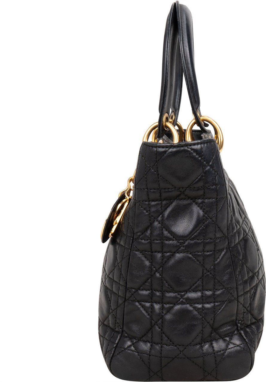 Dior Christian Dior Quilted Leather Lady Dior Handbag Zwart