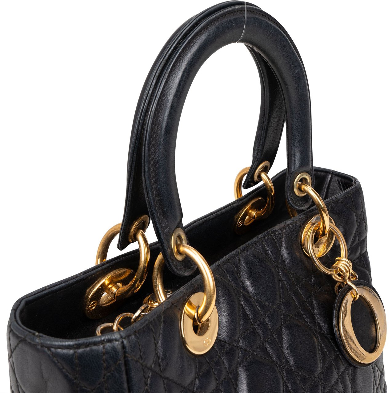 Dior Christian Dior Quilted Leather Lady Dior Handbag Zwart