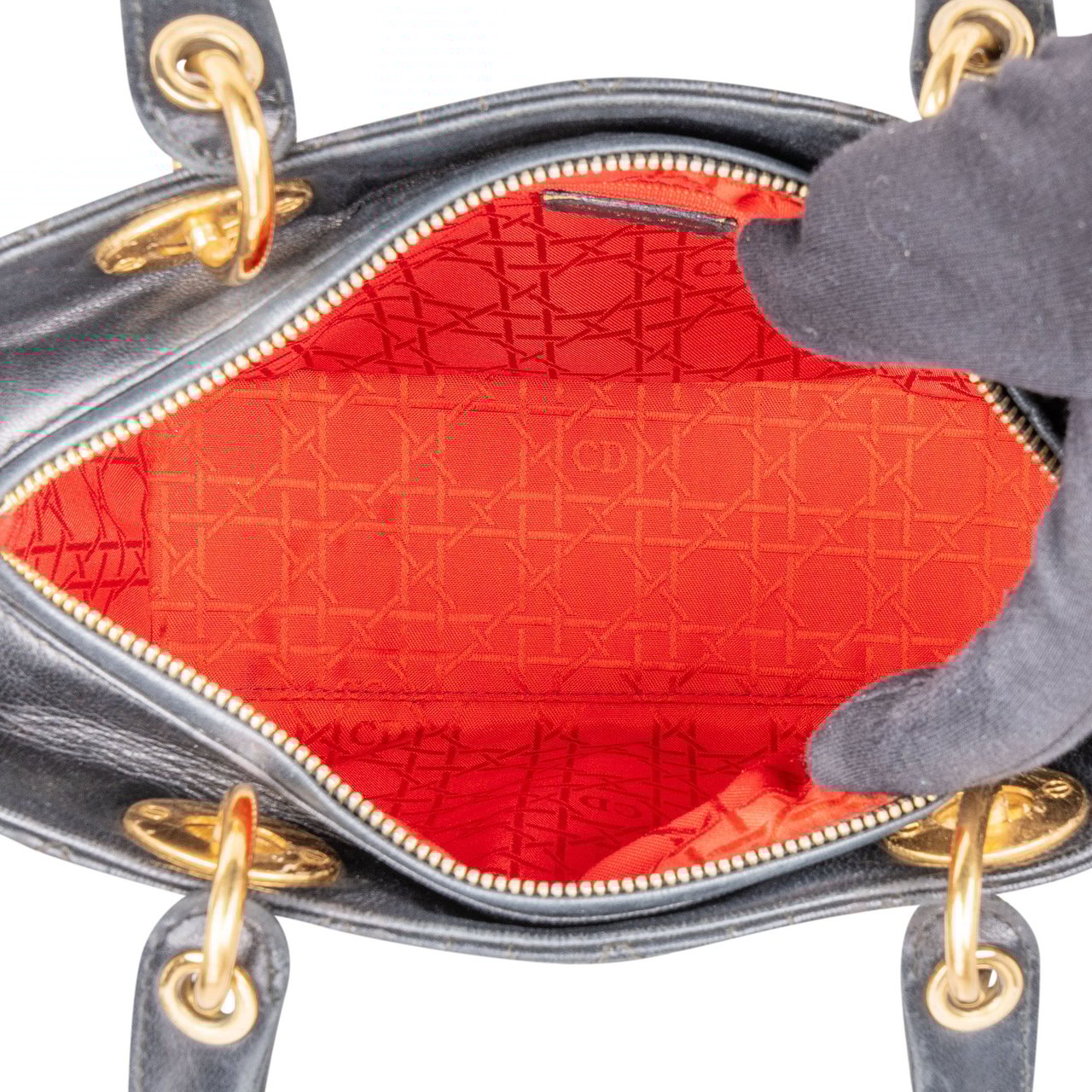 Dior Christian Dior Quilted Leather Lady Dior Handbag Zwart