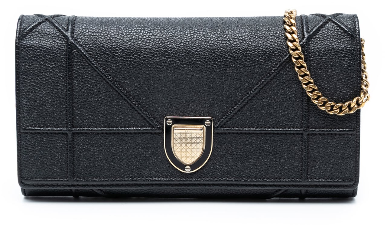 Dior Grained Calfskin Diorama Croisiere Wallet on Chain Zwart