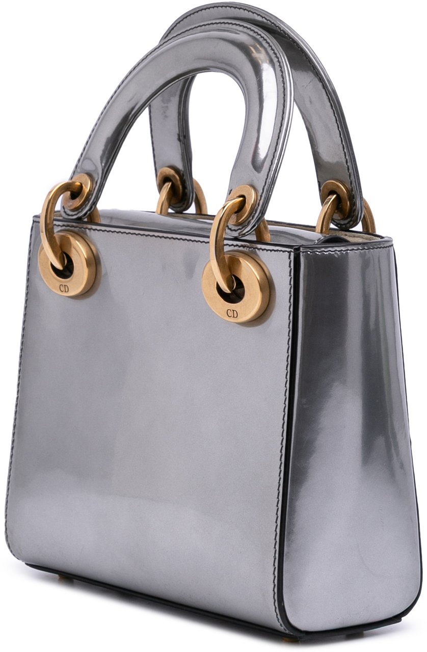 Dior Mini Metallic Glazed Calfskin Lady Dior Zilver