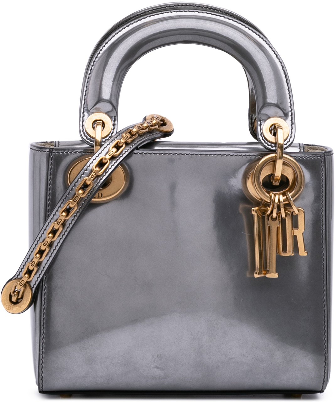 Dior Mini Metallic Glazed Calfskin Lady Dior Zilver