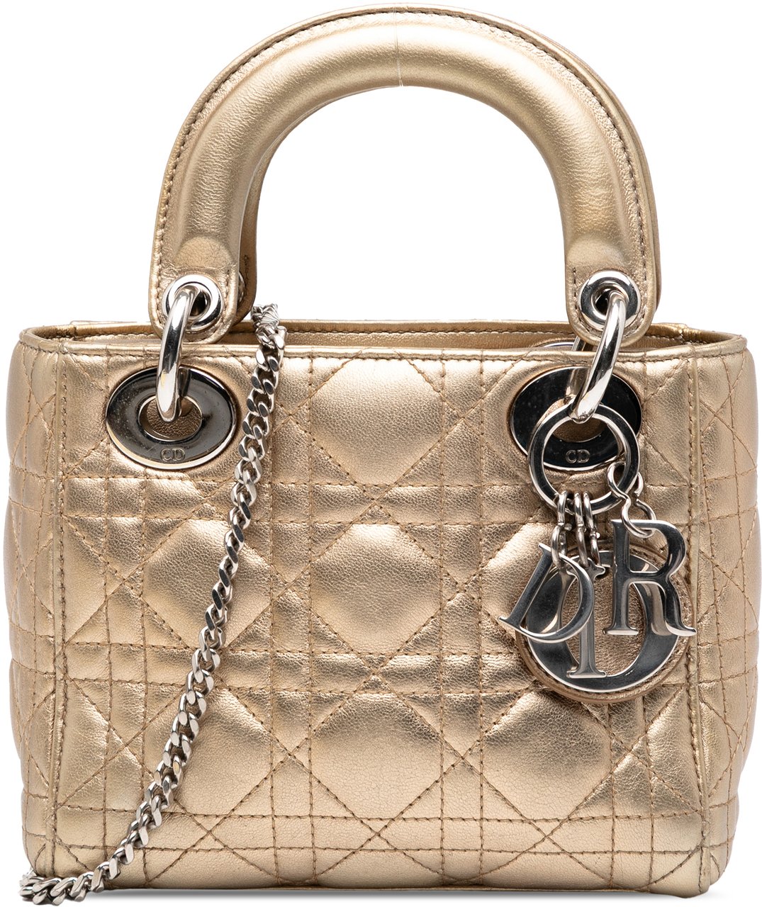 Dior Mini Metallic Lambskin Cannage Lady Dior Goud