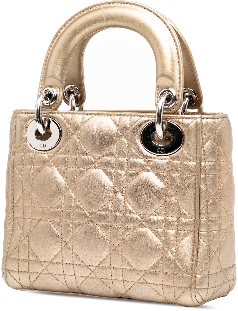Dior Mini Metallic Lambskin Cannage Lady Dior Goud