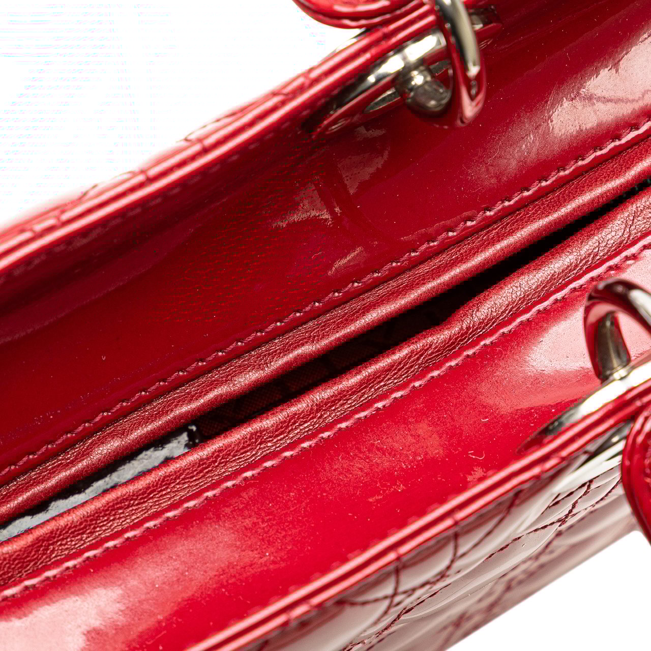 Dior Large Patent Cannage Lady Dior Rood