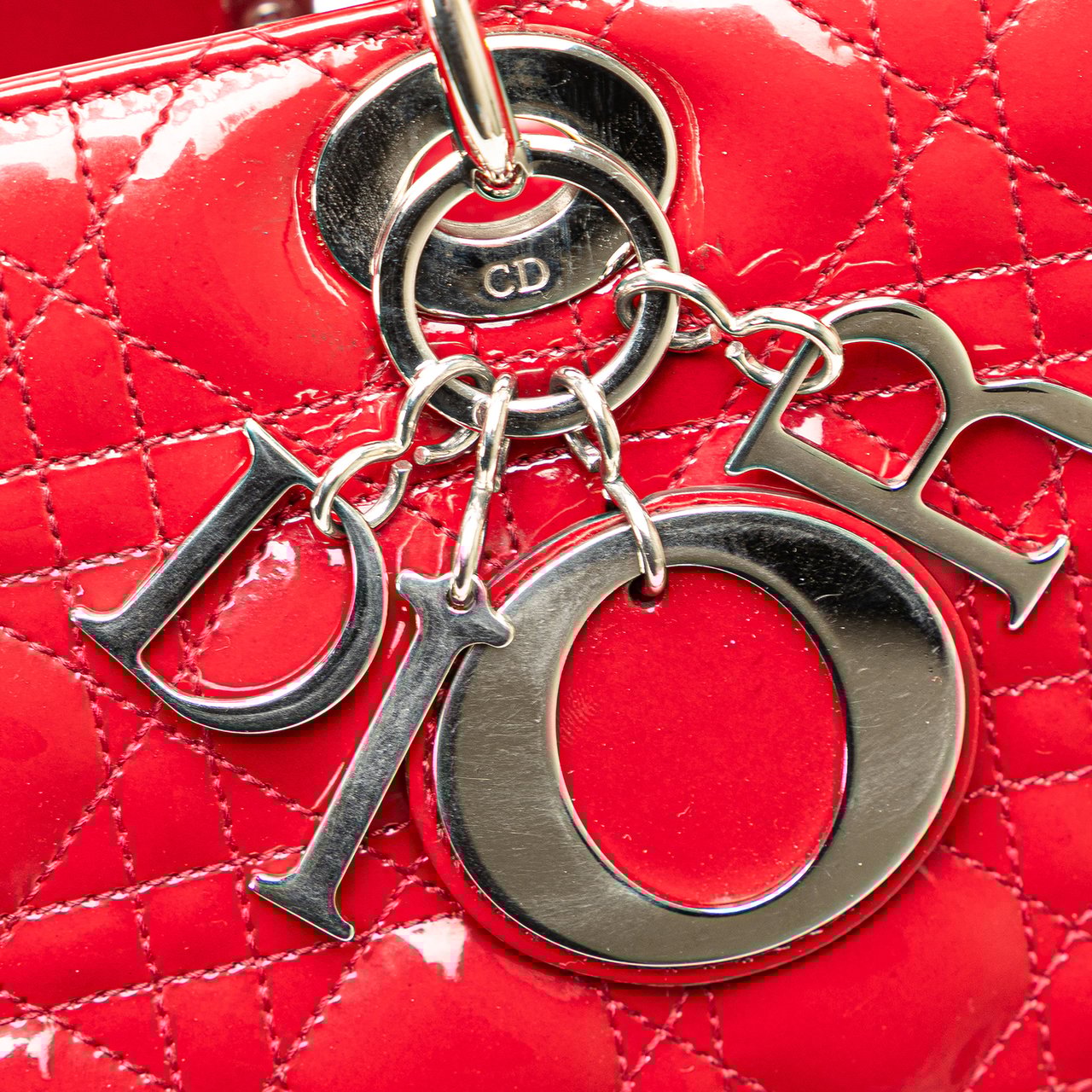 Dior Large Patent Cannage Lady Dior Rood