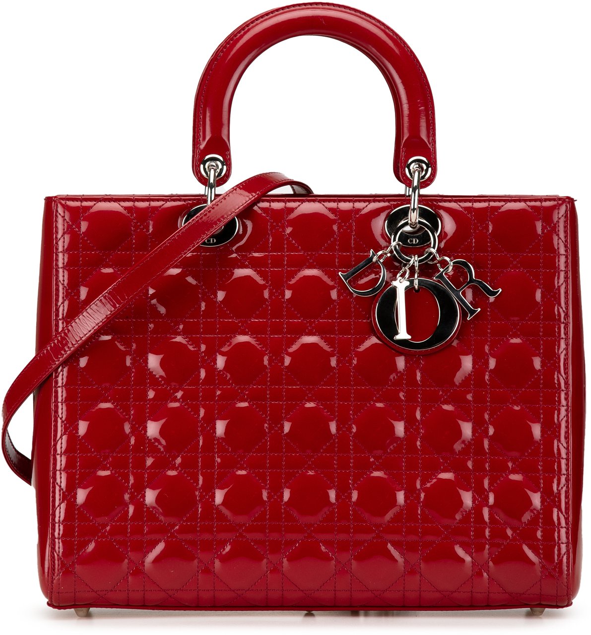 Dior Large Patent Cannage Lady Dior Rood