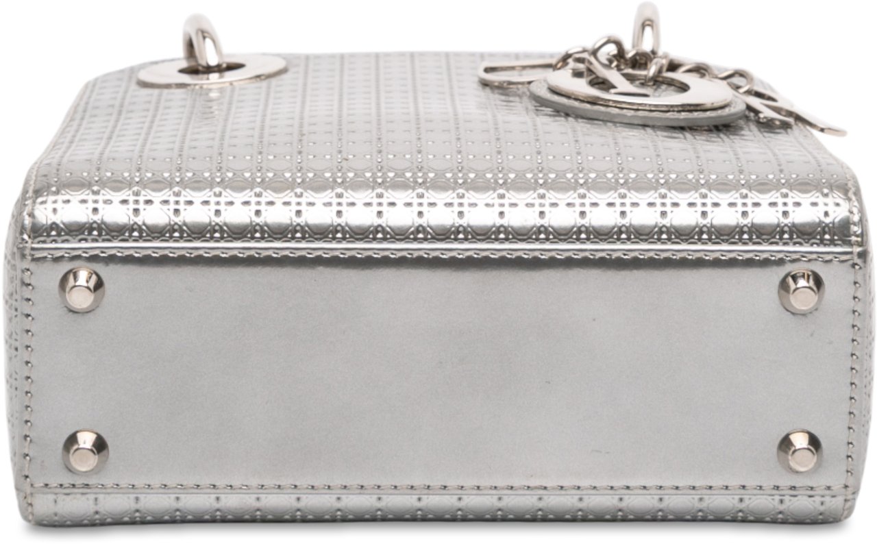 Dior Mini Metallic Patent Microcannage Lady Dior Zilver