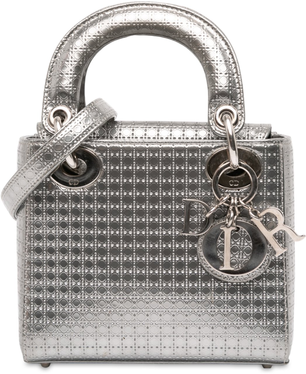 Dior Mini Metallic Patent Microcannage Lady Dior Zilver