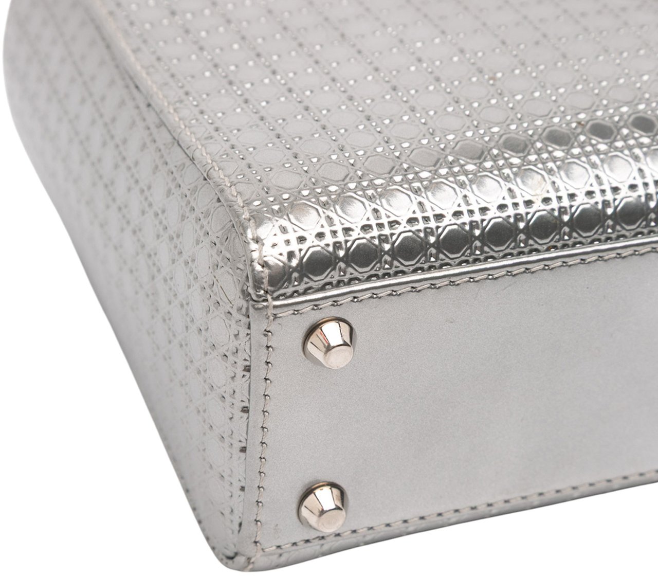 Dior Mini Metallic Patent Microcannage Lady Dior Zilver