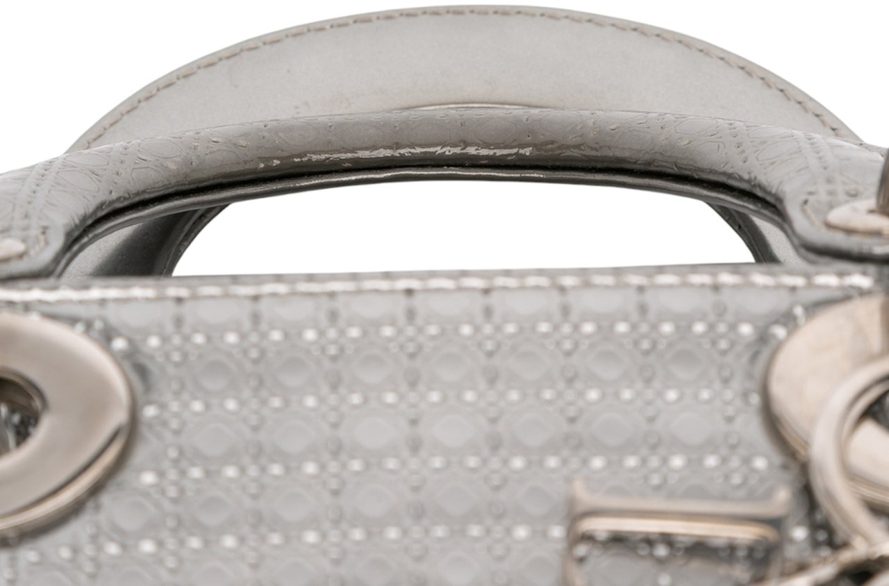 Dior Mini Metallic Patent Microcannage Lady Dior Zilver