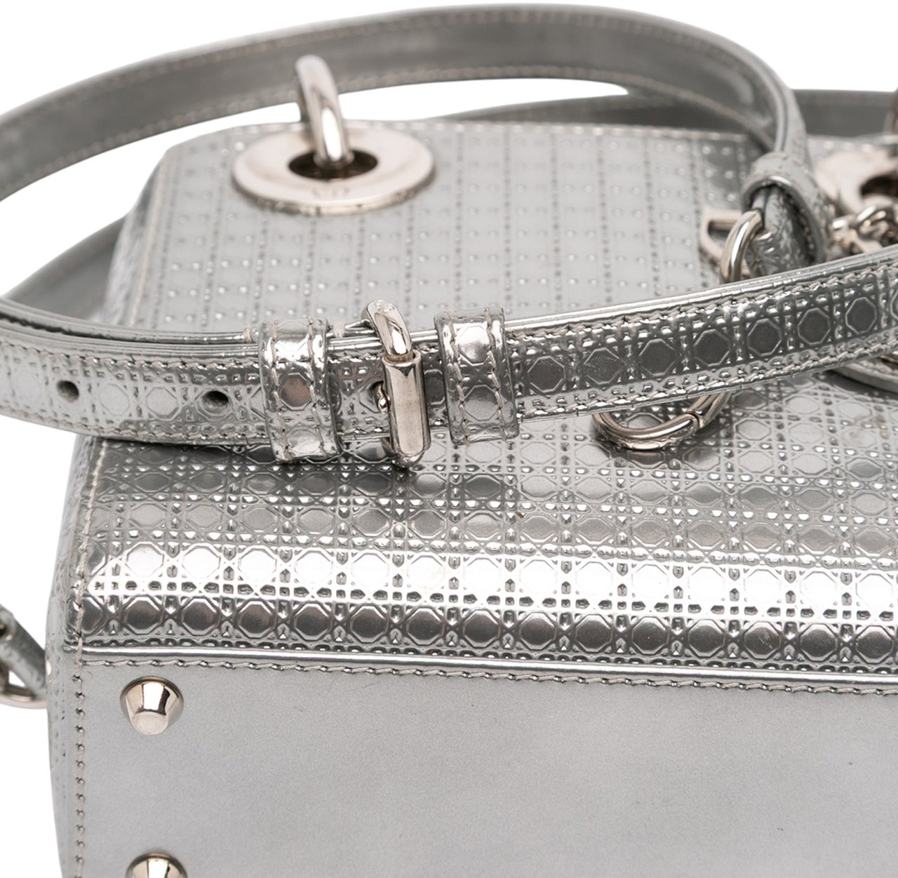 Dior Mini Metallic Patent Microcannage Lady Dior Zilver