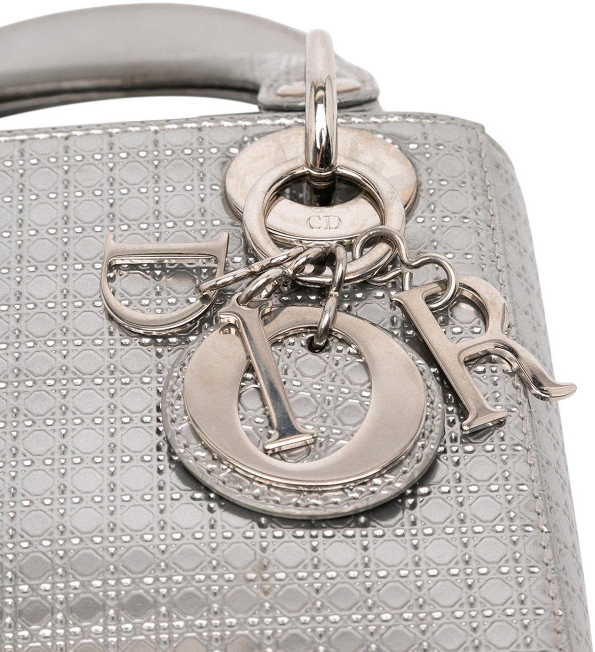 Dior Mini Metallic Patent Microcannage Lady Dior Zilver
