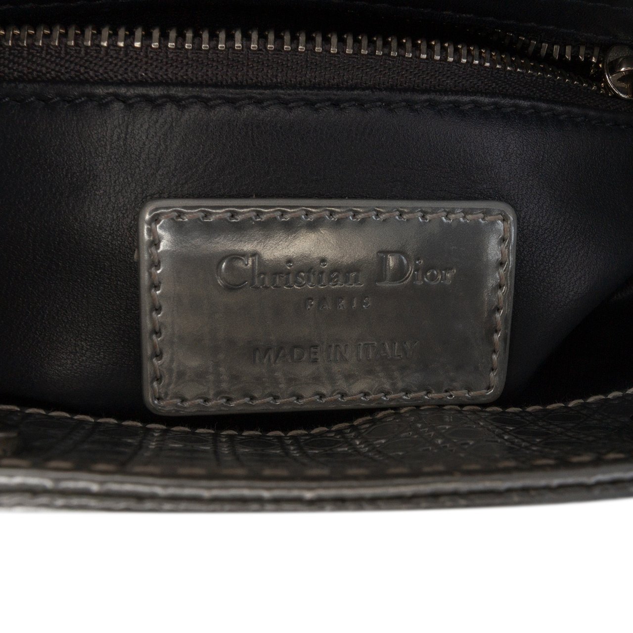 Dior Mini Metallic Patent Microcannage Lady Dior Zilver
