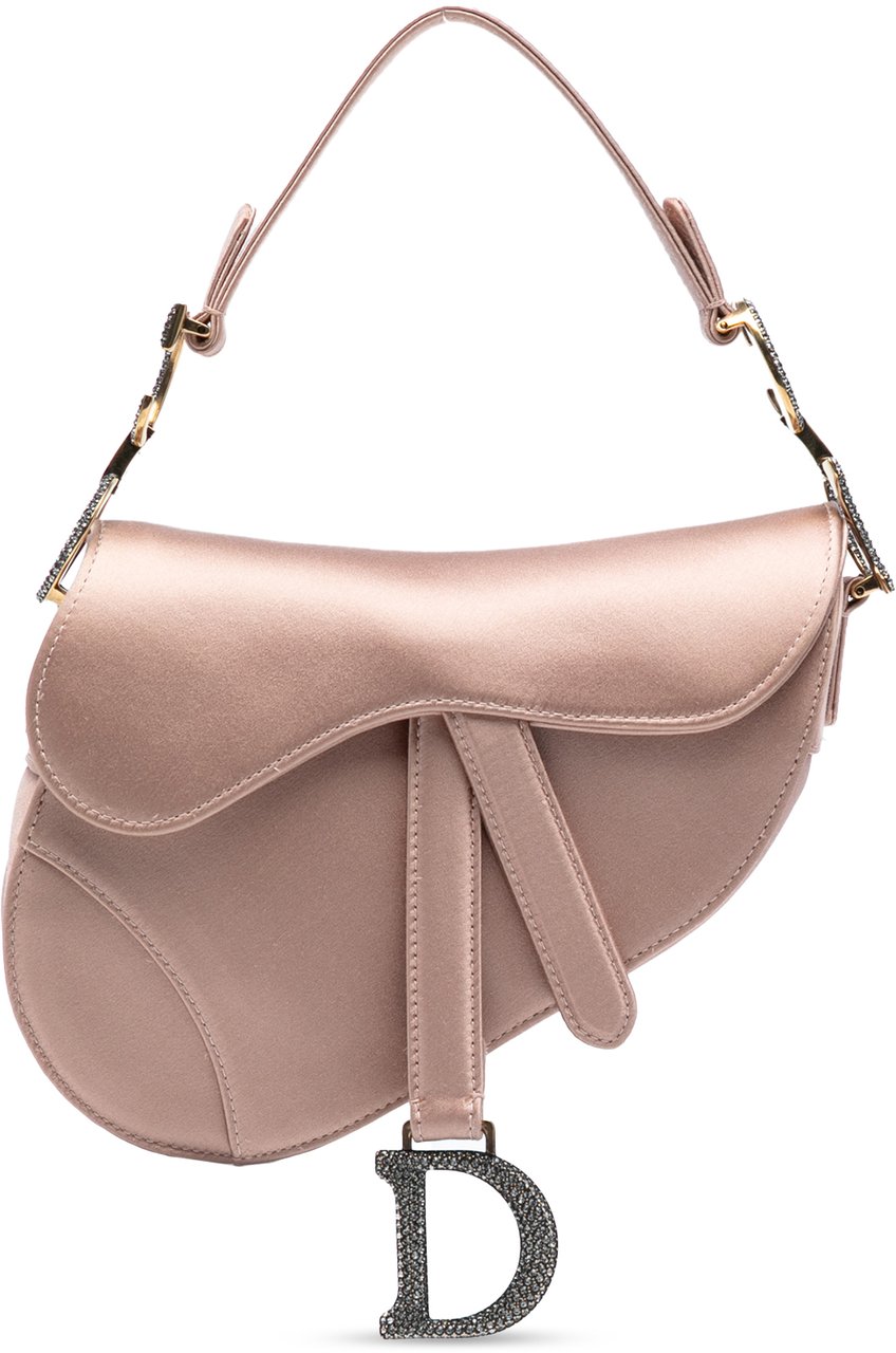 Dior Mini Satin Crystal Embellished Saddle Bag Roze
