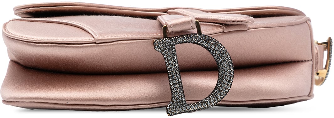 Dior Mini Satin Crystal Embellished Saddle Bag Roze