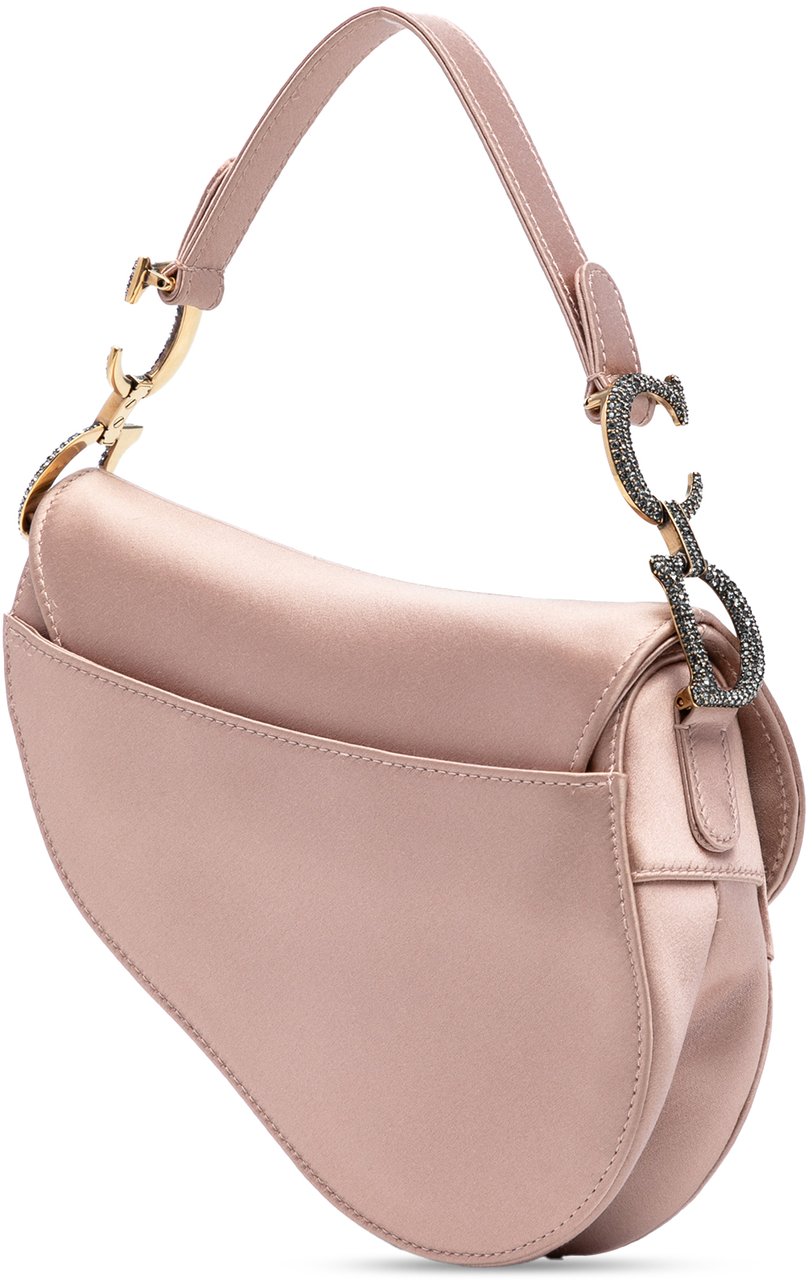 Dior Mini Satin Crystal Embellished Saddle Bag Roze