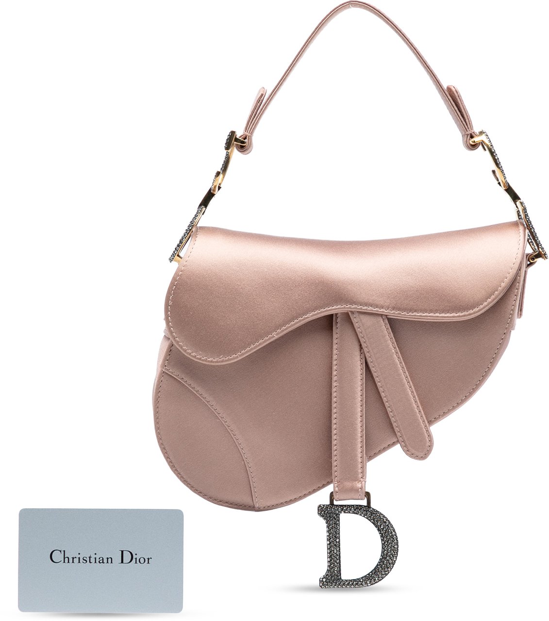 Dior Mini Satin Crystal Embellished Saddle Bag Roze