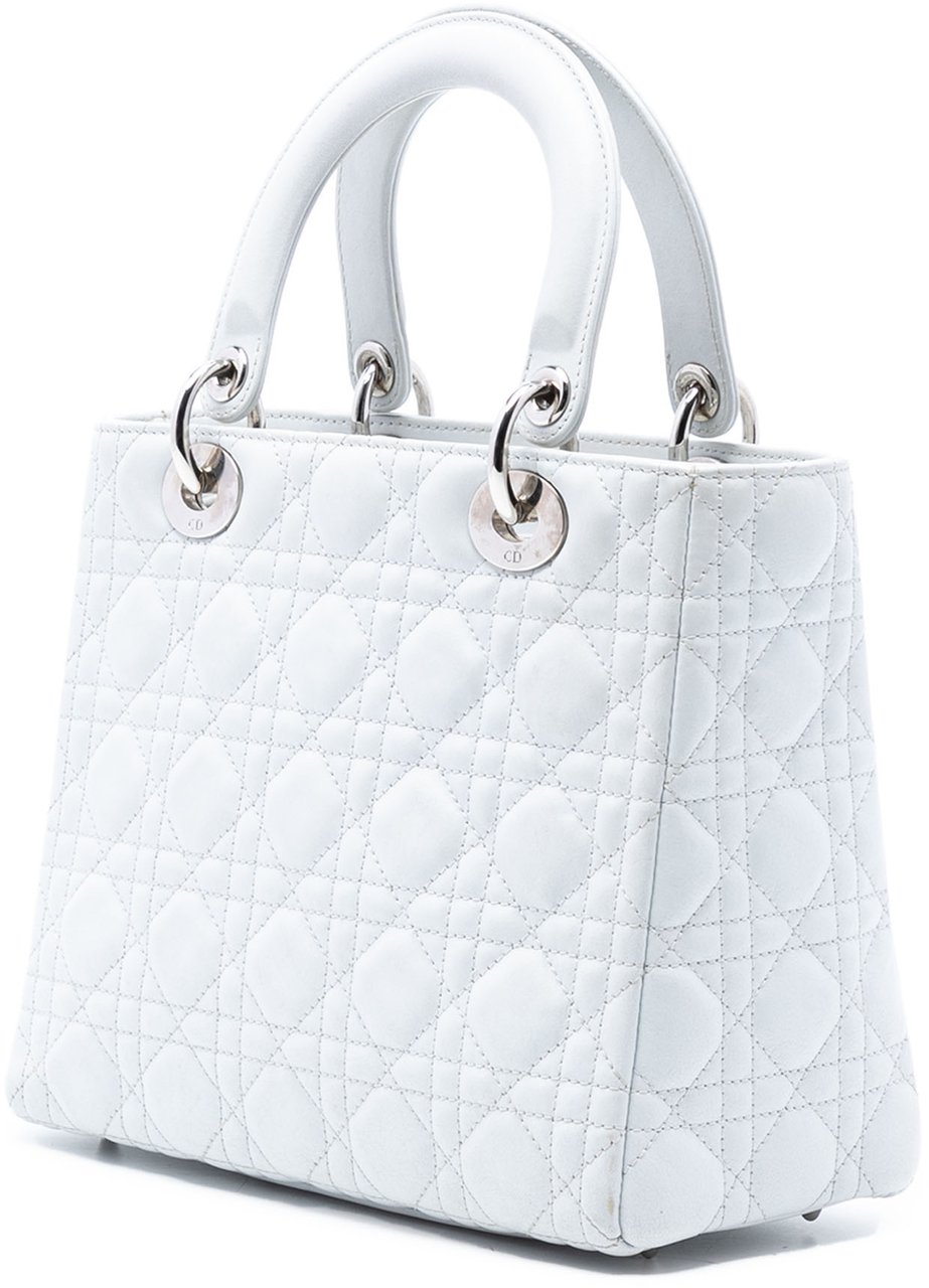 Dior Medium Lambskin Cannage Lady Dior Wit