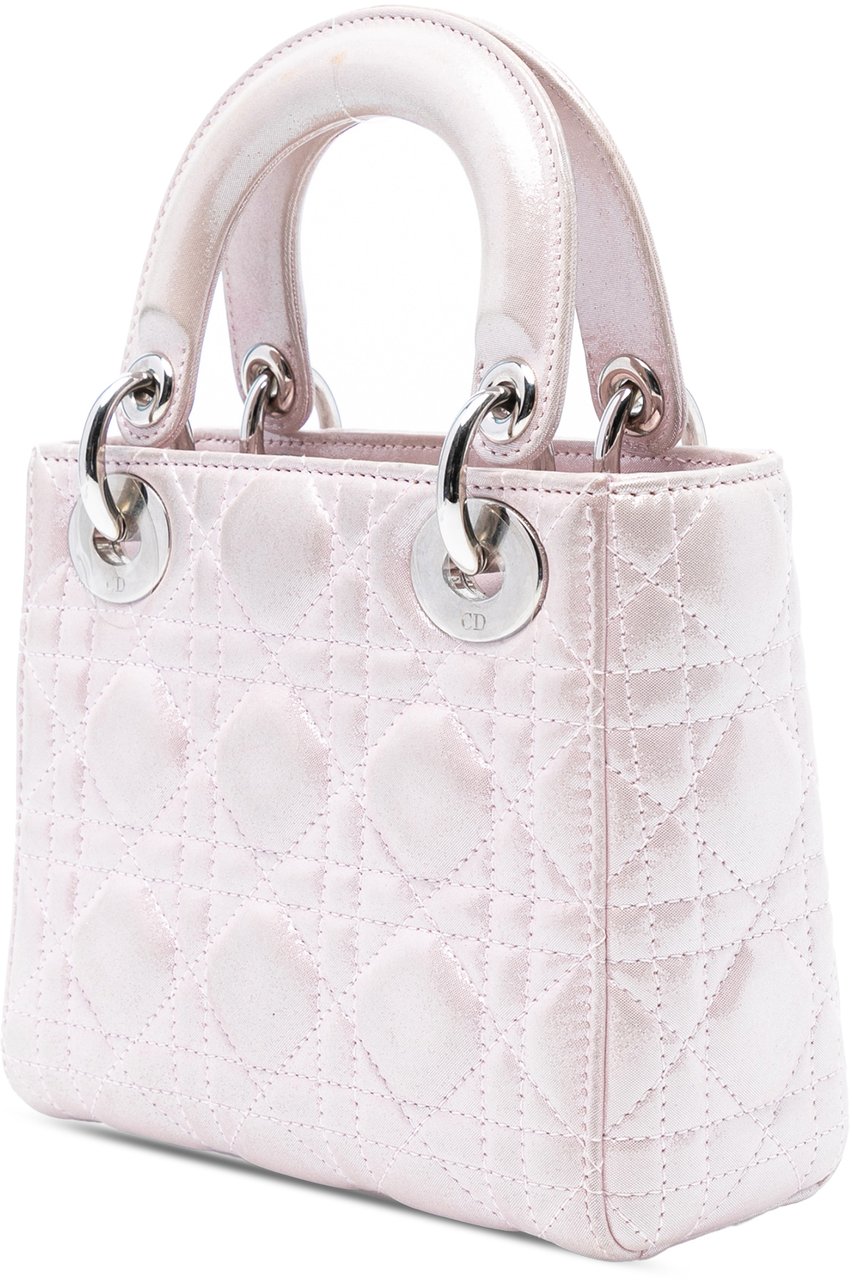 Dior Mini Iridescent Lambskin Cannage Lady Dior Roze