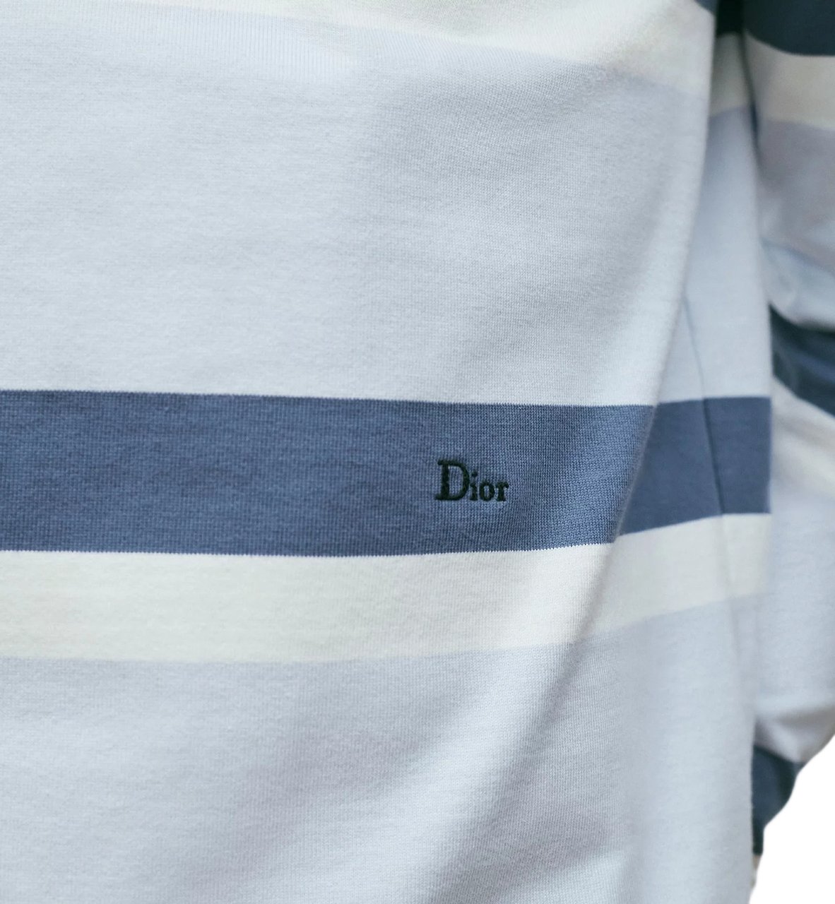 Dior Long-Sleeve Striped Polo Knit Top Wit