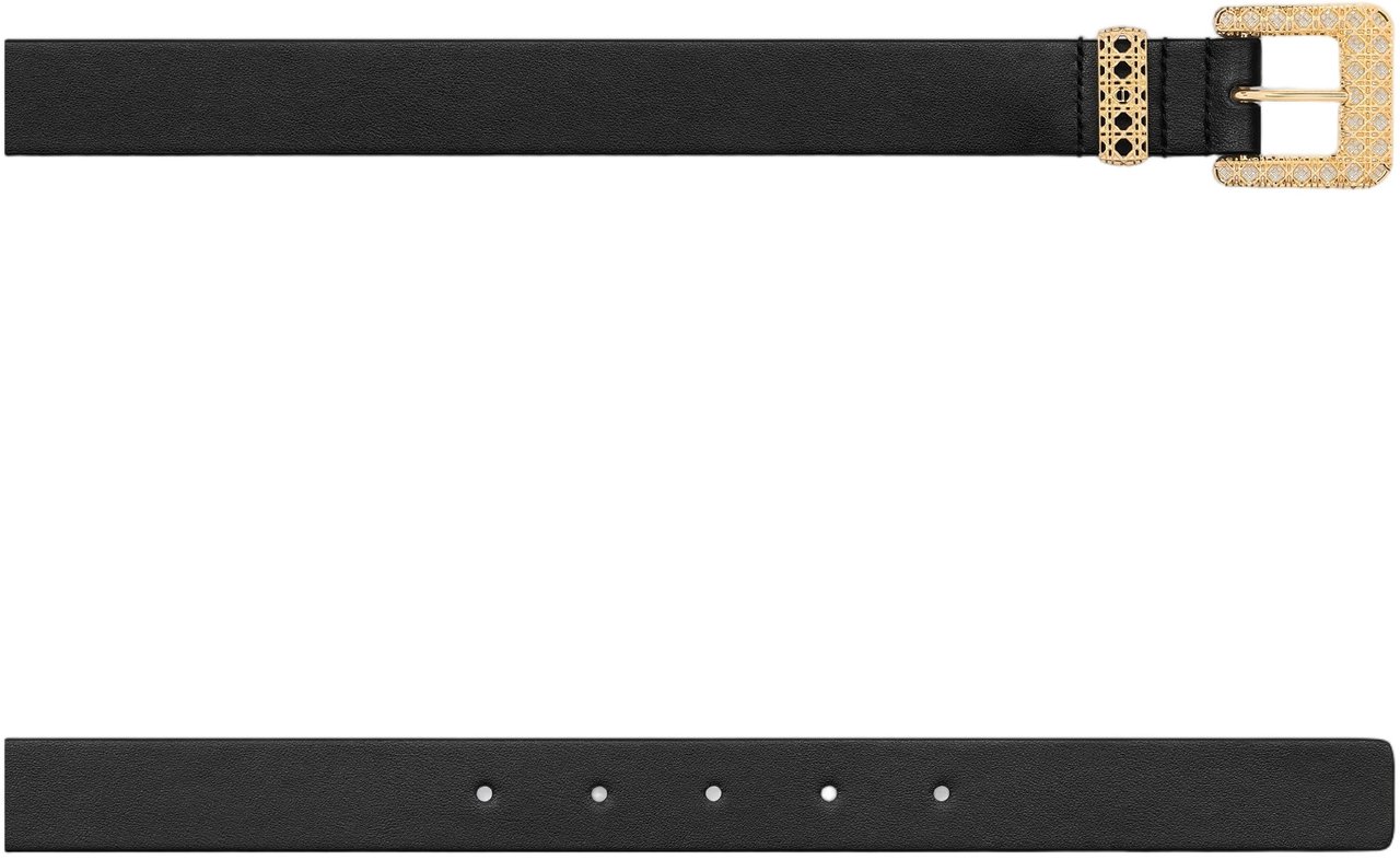 Dior Signature Black Leather Intricate Buckle Belt Zwart